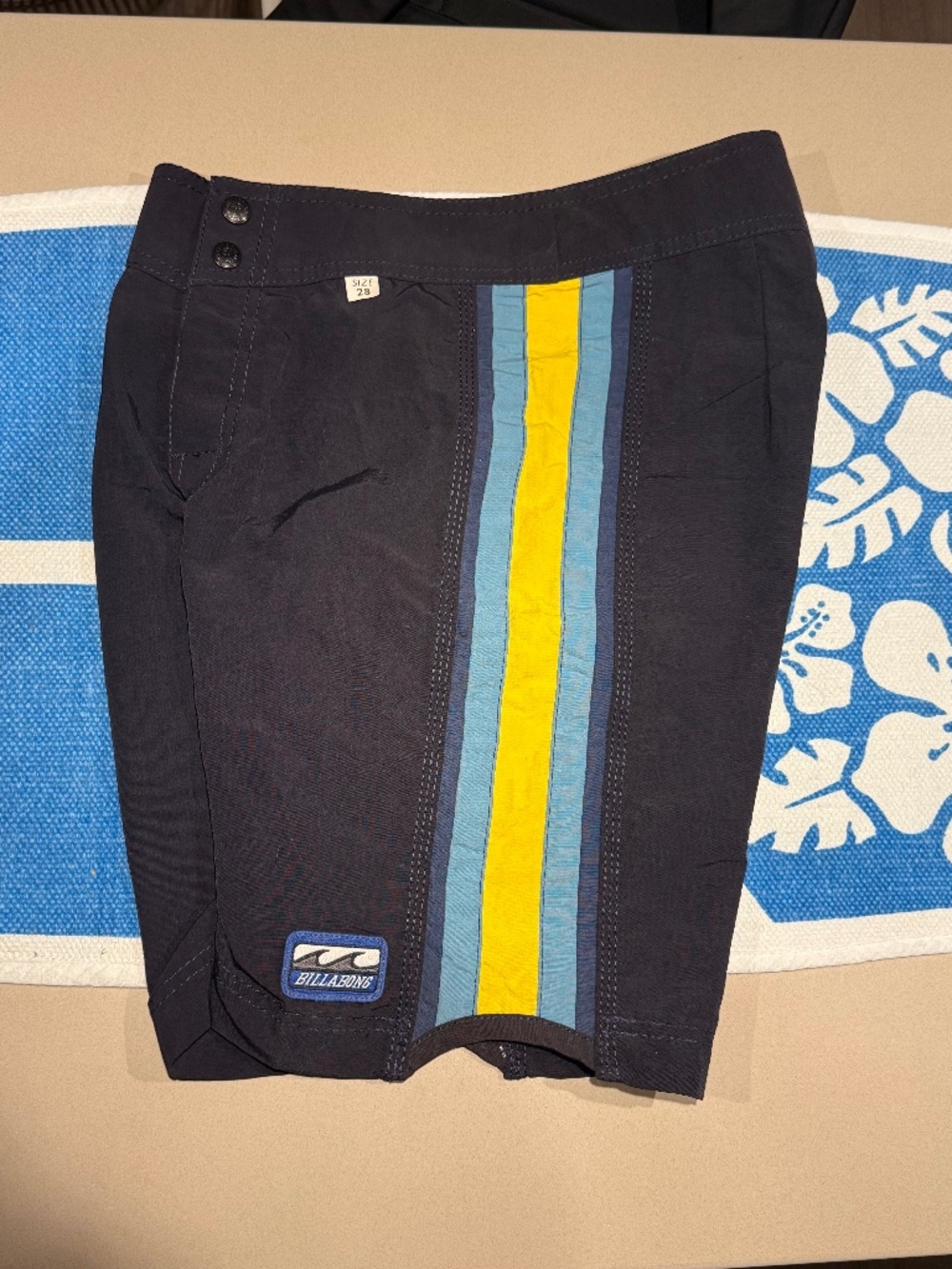 Vintage Billabong Surf Board Shorts Navy Blue Stripe | Size 28